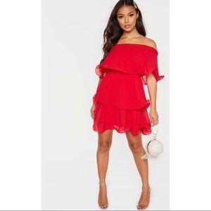 PrettyLittleThing Petite Red Chiffon Dress